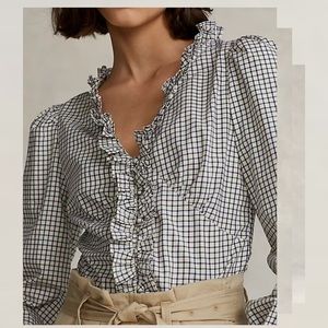 Polo Ralph Lauren size 8 Ruffle-Trim Poplin Blouse top women size 8 new